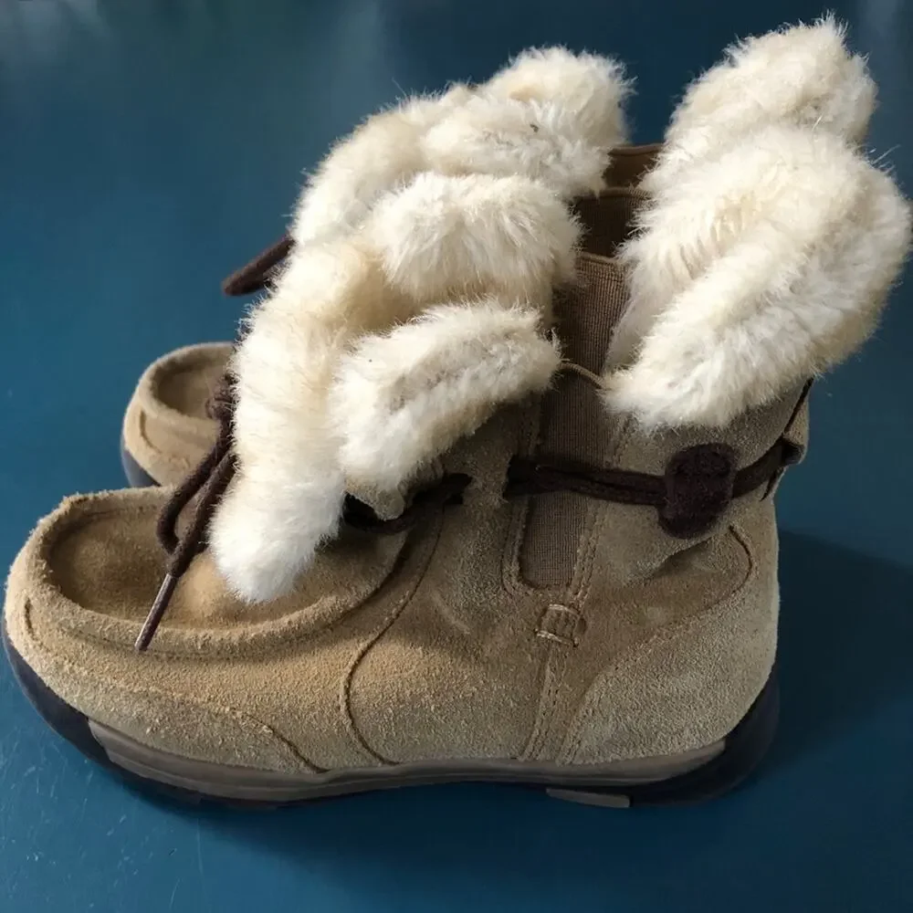 Lands End Girls Suede Faux Fur Winter Boots Size 13